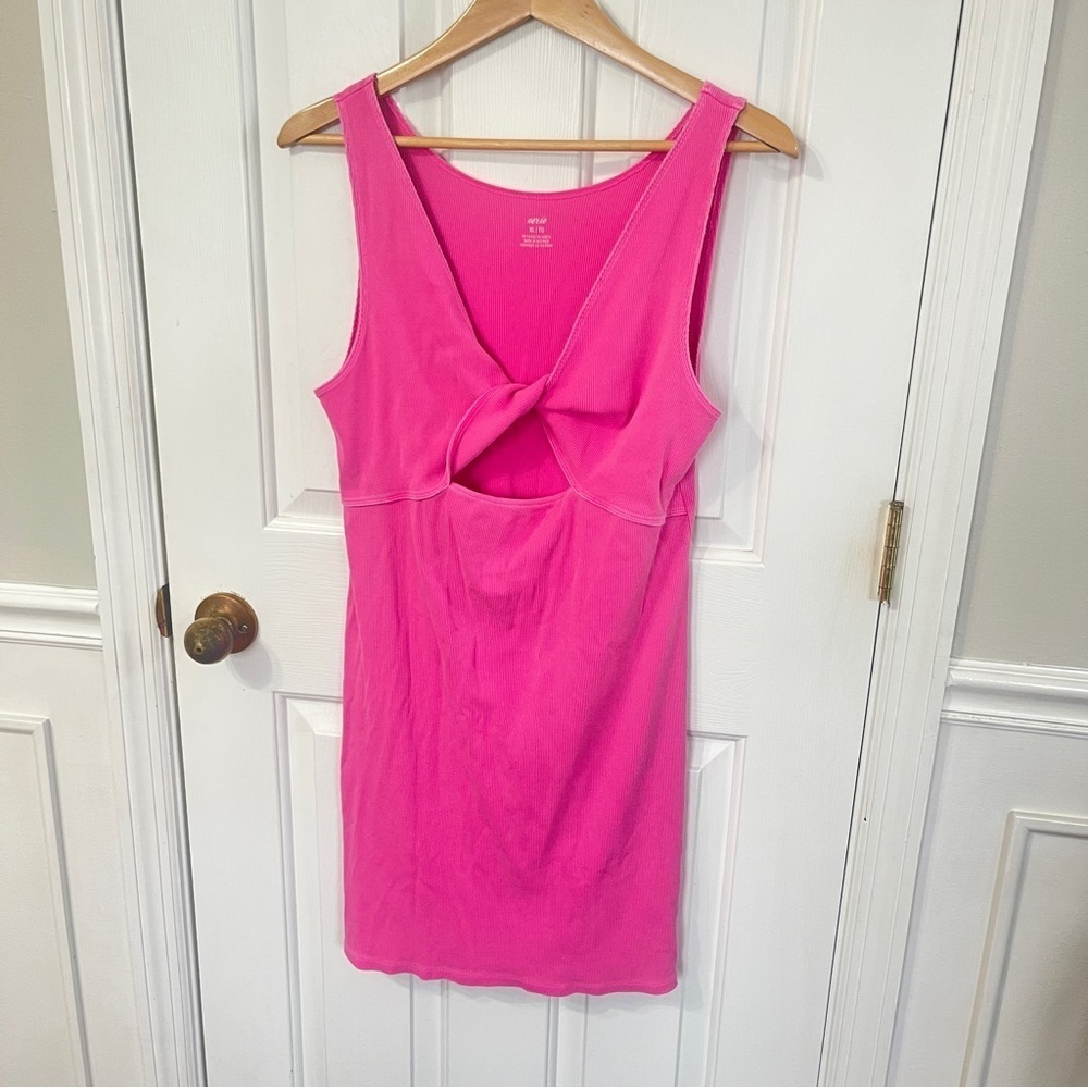 Aerie Size XL Pink Reversible Knit Ribbed Mini Dress Knot Beach Sporty - Picture 2 of 6